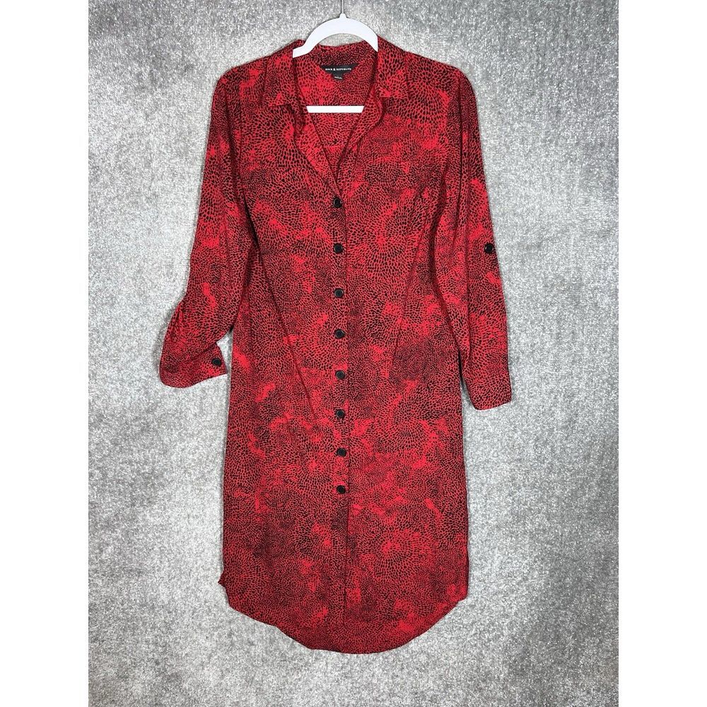 Rock & Republic Queen Of Hearts Long Sleeve Button Up Dress Women Size Small Red